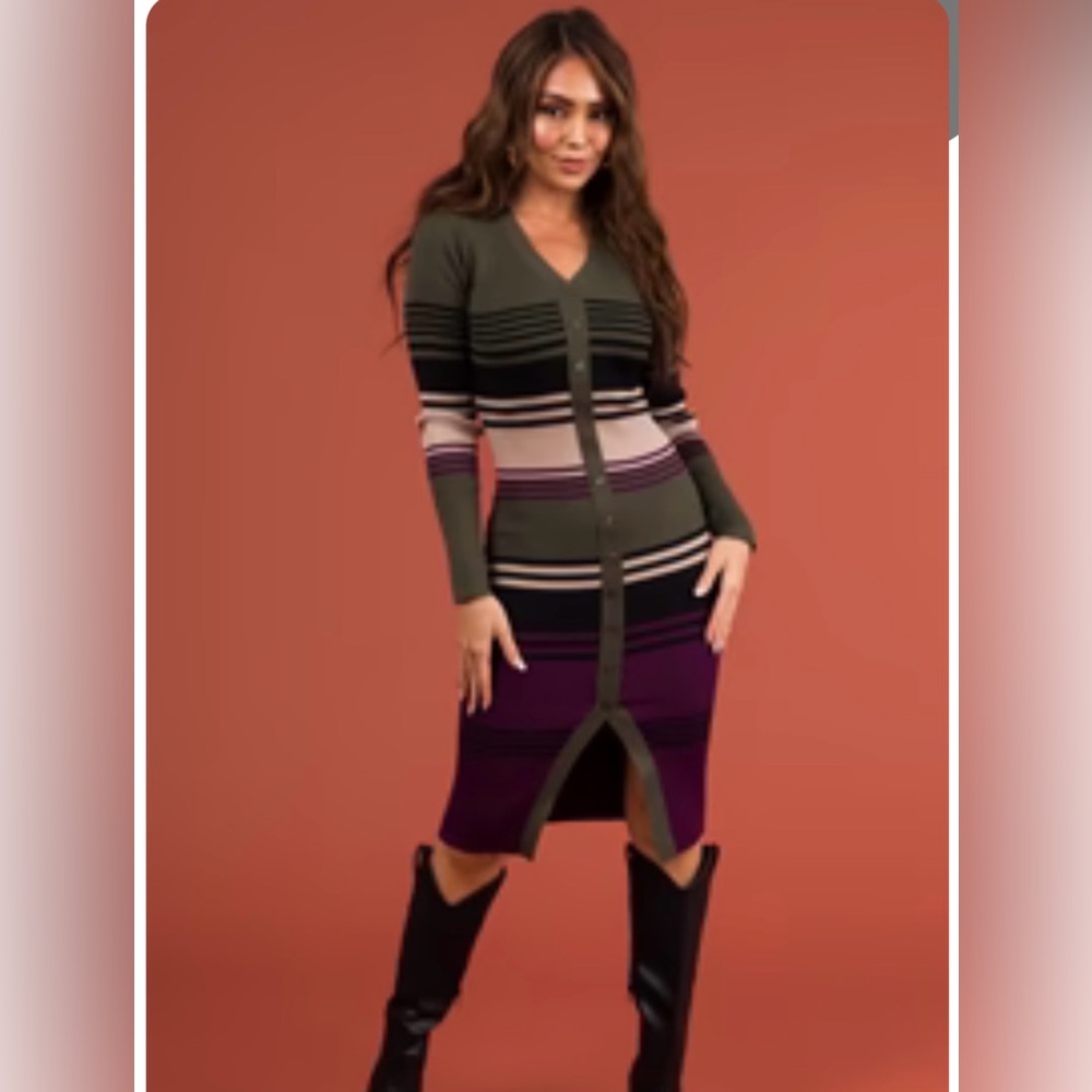 Almost Famous Olive and Purple Striped Dress